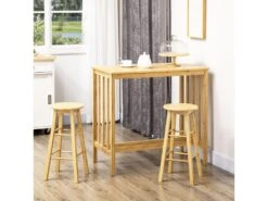 Ensemble Table De Bar 2 Tabourets Avec Repose-pieds Bois De Bambou Verni