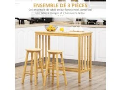 Ensemble Table De Bar 2 Tabourets Avec Repose-pieds Bois De Bambou Verni -Electroménager Soldes table a manger 12570525