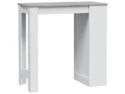 Table Haute Avec étagères En Mélamine Coloris Blanc Effet Ciment - Longueur 103 X Profondeur 50 X Hauteur 105 Cm