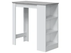 Table Haute Avec étagères En Mélamine Coloris Blanc Effet Ciment - Longueur 103 X Profondeur 50 X Hauteur 105 Cm -Electroménager Soldes table a manger 12812567