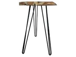 Table De Bar L.163 Cm En Bois De Teck Et 3 Pieds Métal Noir - GEPETTO -Electroménager Soldes table a manger 14291571