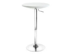 Table Haute De Bar DOMINIK Table Bistrot Ronde Hauteur Réglable Avec Plateau Tournant En Plastique Blanc Et Socle En Métal Chromé