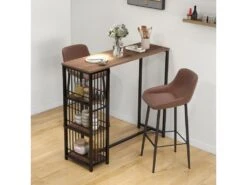 Table De Bar 3 étagères Style Industriel Acier Noir Aspect Panneaux Aspect Bois