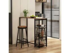 Table De Bar 3 étagères Style Industriel Acier Noir Aspect Panneaux Aspect Bois -Electroménager Soldes table a manger 17618803