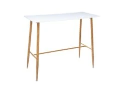 Table Haute Table De Bar Blanche Avec Pieds En Acier Effet Bois 120 X 60 Cm