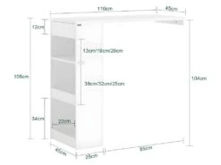 SoBuy Table De Bar Murale, Table Haute De Bar, Table De Cuisine, Table à Manger, Mange-Debout Pour Cuisine, Salle à Manger, Salon Avec 1 Tiroir Et 3 Étagères, 110 X 45 X 106 Cm, FWT101-W -Electroménager Soldes table a manger 22079709