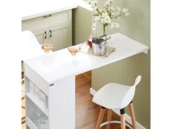 SoBuy Table De Bar Murale, Table Haute De Bar, Table De Cuisine, Table à Manger, Mange-Debout Pour Cuisine, Salle à Manger, Salon Avec 1 Tiroir Et 3 Étagères, 110 X 45 X 106 Cm, FWT101-W -Electroménager Soldes table a manger 22079711