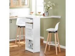 SoBuy Table De Bar Murale, Table Haute De Bar, Table De Cuisine, Table à Manger, Mange-Debout Pour Cuisine, Salle à Manger, Salon Avec 1 Tiroir Et 3 Étagères, 110 X 45 X 106 Cm, FWT101-W -Electroménager Soldes table a manger 22079723