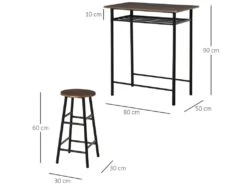 Ensemble Table De Bar Design Industriel + 2 Tabourets MDF Imitation Bois Noyer Métal Noir -Electroménager Soldes table a manger 23021185