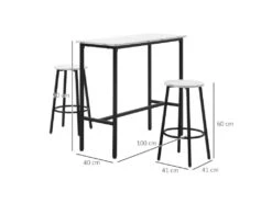 Ensemble 2 Places 3 Pièces Design Contemporain - Acier Noir Aspect Marbre Blanc -Electroménager Soldes table a manger 23021195