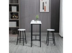 Ensemble 2 Places 3 Pièces Design Contemporain - Acier Noir Aspect Marbre Blanc -Electroménager Soldes table a manger 23021197