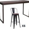 NEVADA - Table Et Chaises Hautes En Bois Massif Foncé Et Acier Gris L 180 -Electroménager Soldes table a manger 9540835