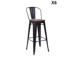 NEVADA - Table Et Chaises Hautes En Bois Massif Foncé Et Acier Gris L 180 -Electroménager Soldes table a manger 9540839