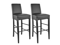 TONY - Lot De 2 Tabourets Laqués Noir Et Assise Simili Noir