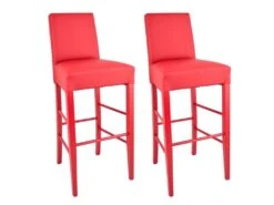 TONY - Lot De 2 Tabourets Laqués Rouge Et Assise Simili Rouge