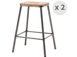 ATELIER - Tabouret De Bar Industriel Gun Métal/chêne (x2)