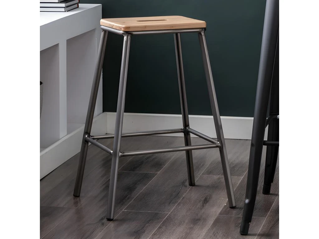 ATELIER - Tabouret De Bar Industriel Gun Métal/chêne (x2) 4 ATELIER - Tabouret De Bar Industriel Gun Métal/chêne (x2) – Image 2