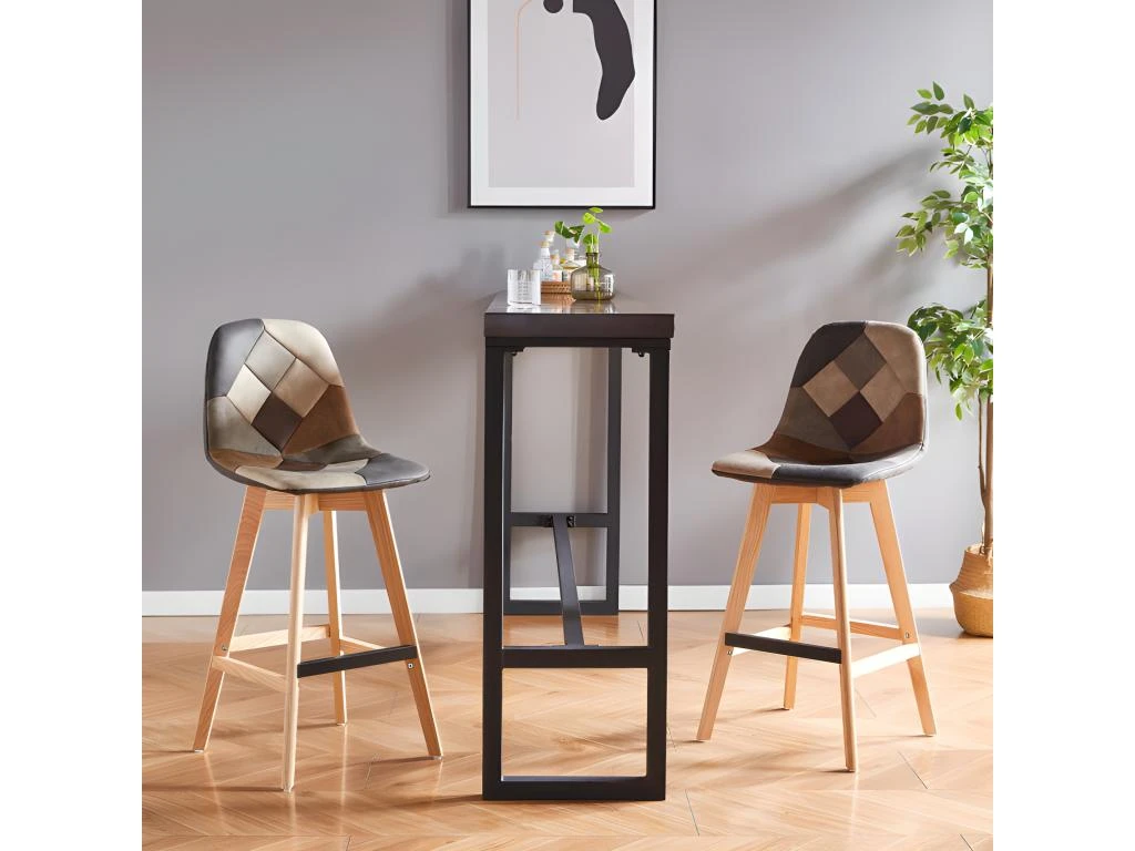 OWEN OAK - Chaise De Bar Vintage Patchwork Pieds Chêne(x4) 4 OWEN OAK - Chaise De Bar Vintage Patchwork Pieds Chêne(x4) – Image 2