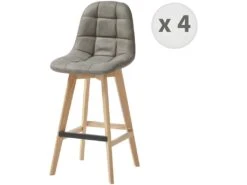 OWEN OAK - Chaise De Bar Vintage Microfibre Marron Clair Pieds Chêne(x4)