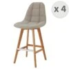 OWEN - Chaise De Bar Scandinave Tissu Lin Pied Hêtre (x4) -Electroménager Soldes tabouret de bar 10443863