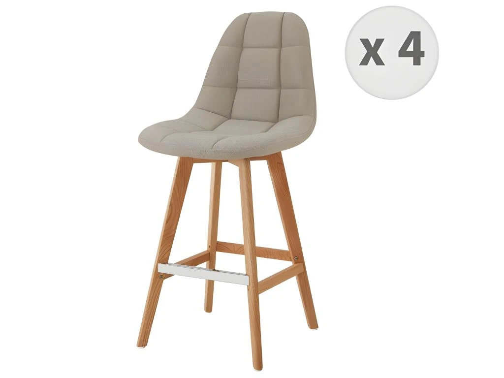 OWEN - Chaise De Bar Scandinave Tissu Lin Pied Hêtre (x4) 3 OWEN - Chaise De Bar Scandinave Tissu Lin Pied Hêtre (x4)