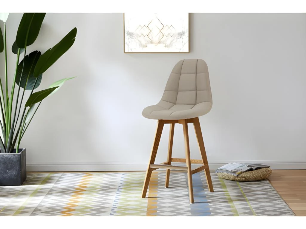 OWEN - Chaise De Bar Scandinave Tissu Lin Pied Hêtre (x4) 4 OWEN - Chaise De Bar Scandinave Tissu Lin Pied Hêtre (x4) – Image 2