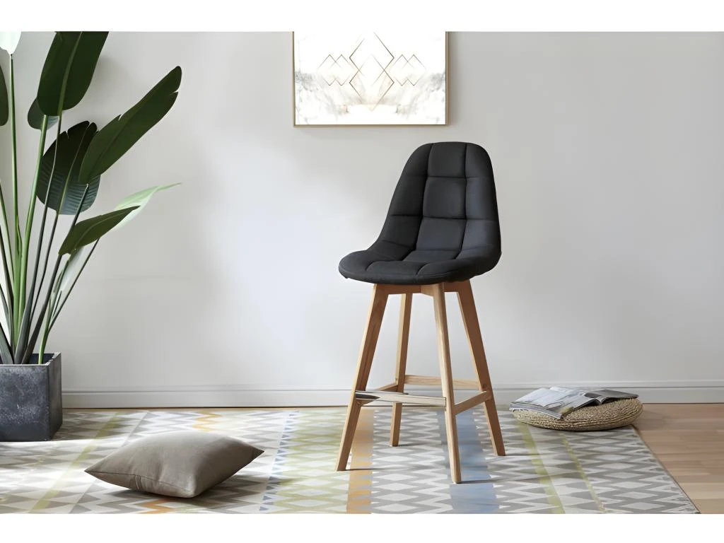 OWEN - Chaise De Bar Scandinave Tissu Anthracite Pied Hêtre (x2) 4 OWEN - Chaise De Bar Scandinave Tissu Anthracite Pied Hêtre (x2) – Image 2