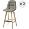 OWEN OAK - Chaise De Bar Vintage Microfibre Marron Clair Pieds Chêne(x2) -Electroménager Soldes tabouret de bar 10443989