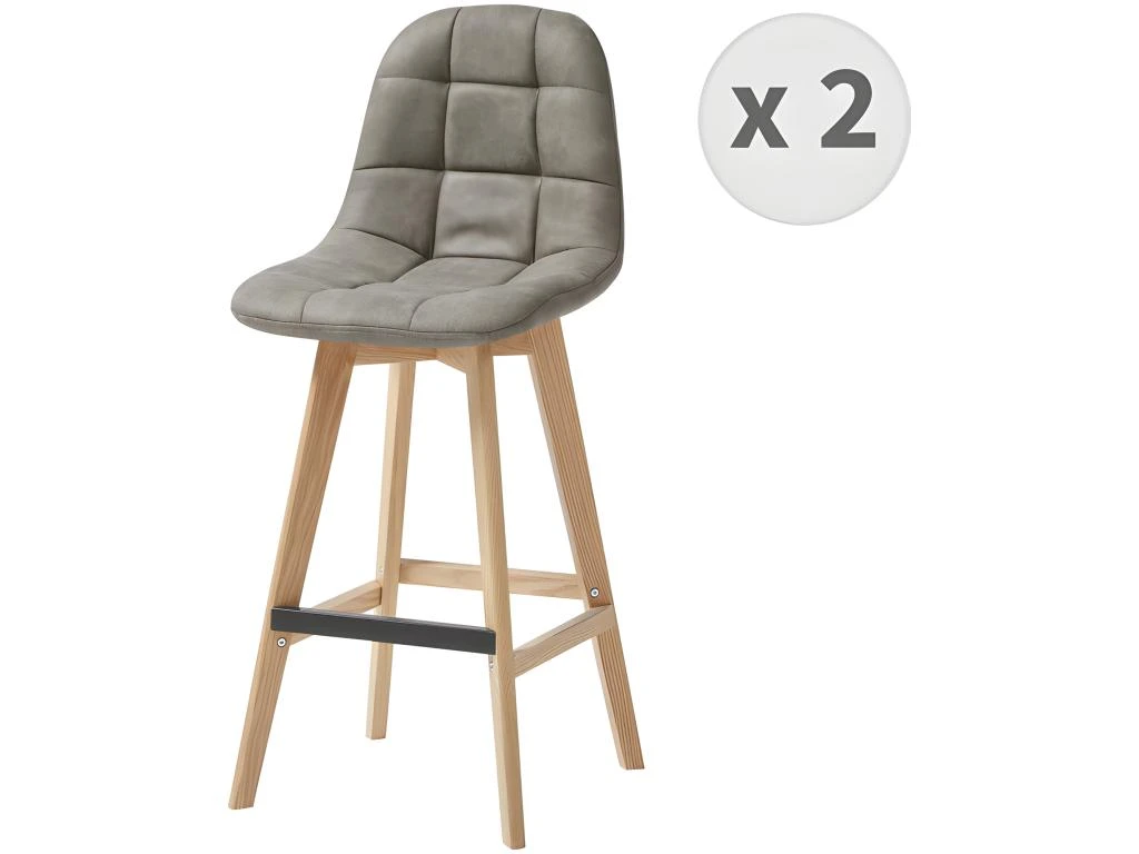 OWEN OAK - Chaise De Bar Vintage Microfibre Marron Clair Pieds Chêne(x2) 3 OWEN OAK - Chaise De Bar Vintage Microfibre Marron Clair Pieds Chêne(x2)