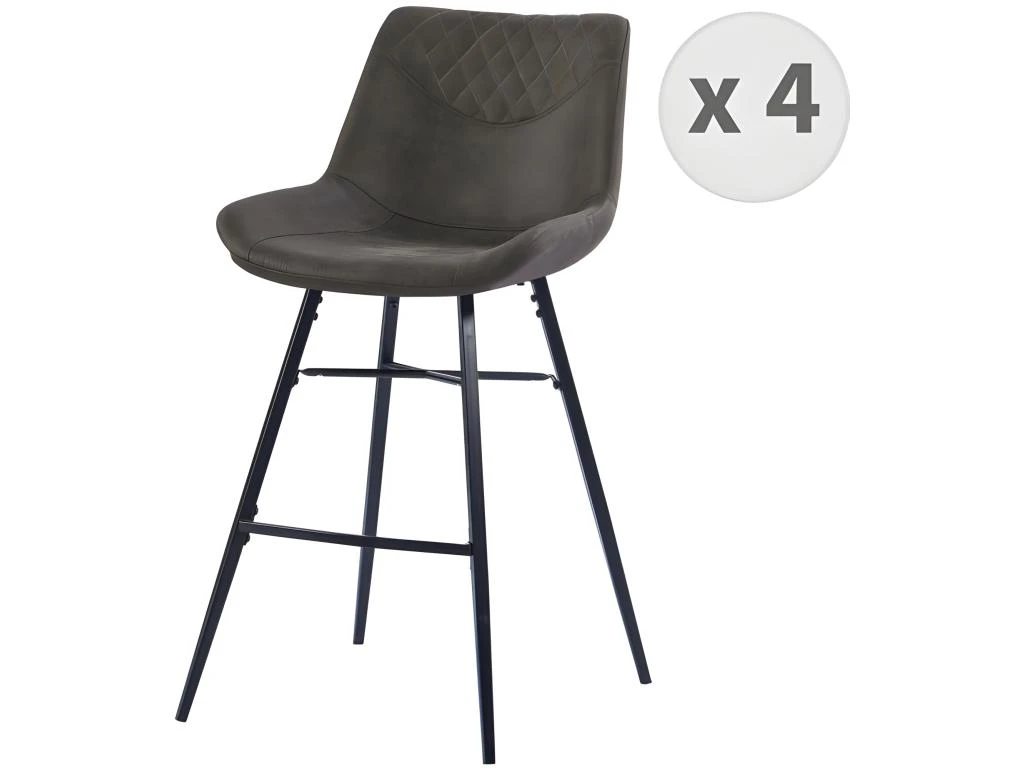 QUEENS - Chaises De Bar Industrielle Microfibre Vintage Marron Foncé Pieds Métal Noir (x4) 3 QUEENS - Chaises De Bar Industrielle Microfibre Vintage Marron Foncé Pieds Métal Noir (x4)