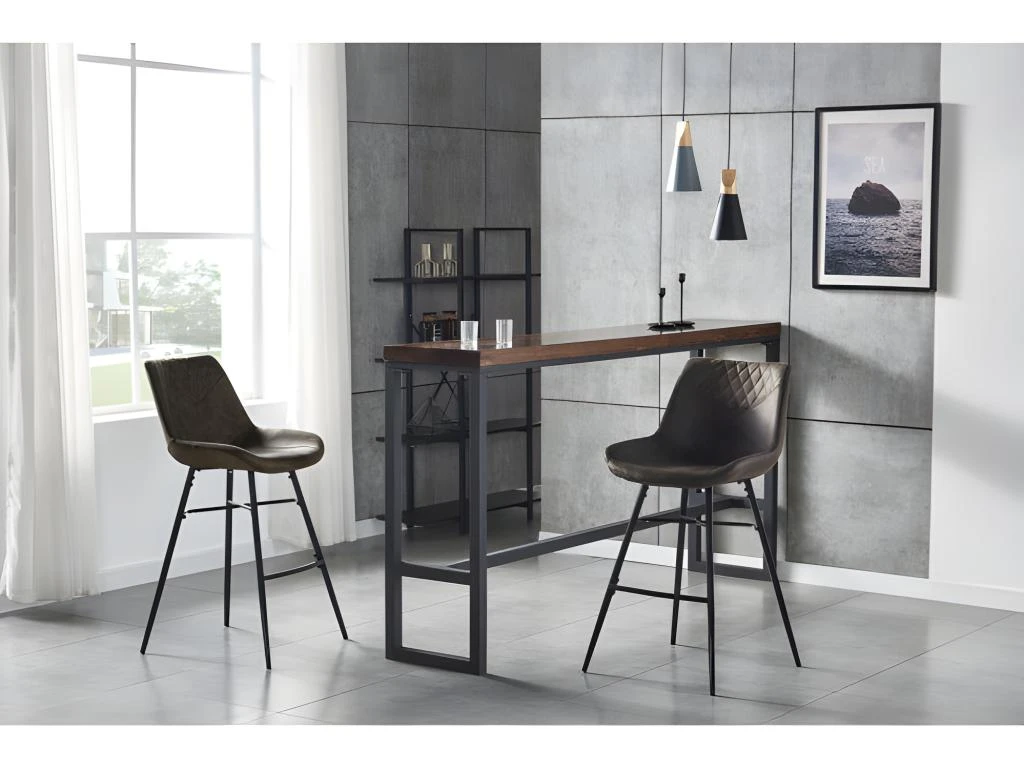 QUEENS - Chaises De Bar Industrielle Microfibre Vintage Marron Foncé Pieds Métal Noir (x4) 4 QUEENS - Chaises De Bar Industrielle Microfibre Vintage Marron Foncé Pieds Métal Noir (x4) – Image 2