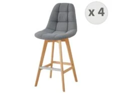 OWEN - Chaise De Bar Scandinave Tissu Gris Pied Hêtre (x4)