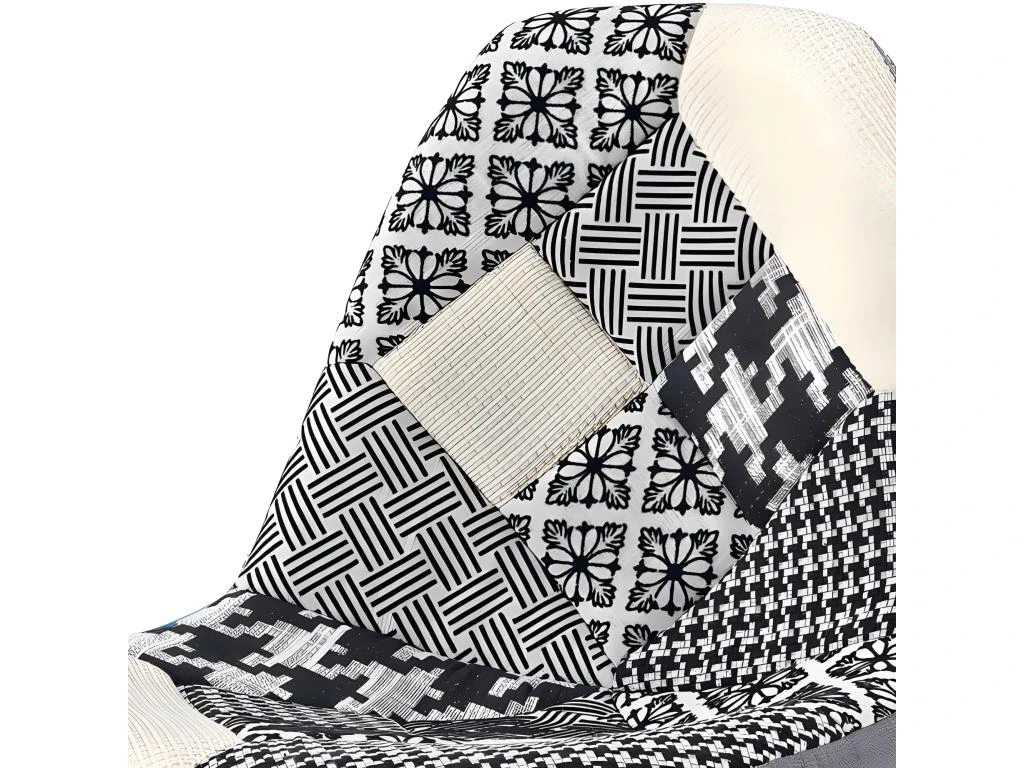 OWEN - Chaise De Bar Tissu Scandinave Patchwork Noir Pieds Hêtre (x2) 6 OWEN - Chaise De Bar Tissu Scandinave Patchwork Noir Pieds Hêtre (x2) – Image 4