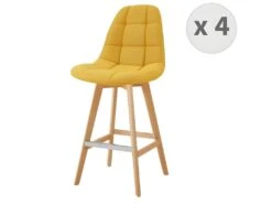 OWEN - Chaise De Bar Scandinave Tissu Curry Pied Hêtre (x4)