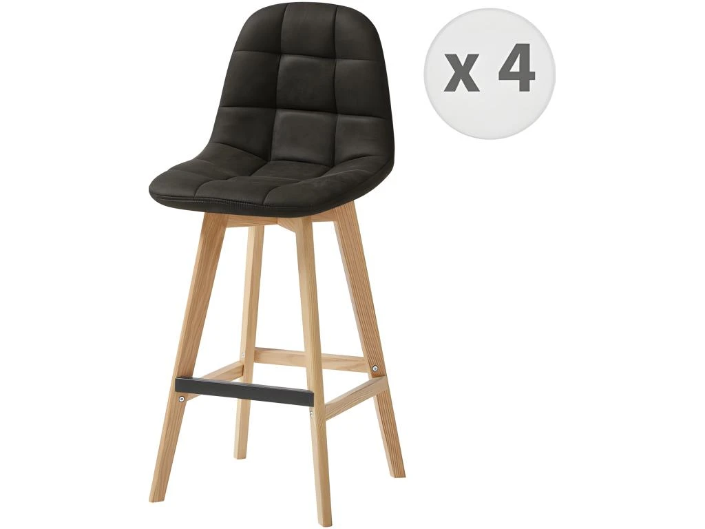 OWEN OAK - Chaise De Bar Vintage Microfibre Marron Foncé Pieds Chêne(x4) 3 OWEN OAK - Chaise De Bar Vintage Microfibre Marron Foncé Pieds Chêne(x4)