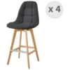 OWEN - Chaise De Bar Scandinave Tissu Anthracite Pied Hêtre (x4) -Electroménager Soldes tabouret de bar 10444507