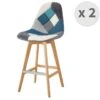 OWEN - Chaise De Bar Scandinave Tissu Patchwork Bleu Pieds Hêtre (x2) 2 OWEN - Chaise De Bar Scandinave Tissu Patchwork Bleu Pieds Hêtre (x2) -Electroménager Soldes tabouret de bar 10444577