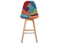 OWEN - Chaise De Bar Scandinave Tissu Patchwork Rouge Pieds Hêtre (x2) -Electroménager Soldes tabouret de bar 10444605