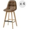 OWEN OAK - Chaise De Bar Vintage Microfibre Marron Pieds Chêne(x4) -Electroménager Soldes tabouret de bar 10444627