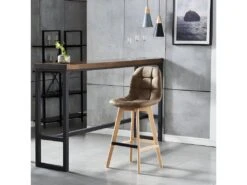 OWEN OAK - Chaise De Bar Vintage Microfibre Marron Pieds Chêne(x4) -Electroménager Soldes tabouret de bar 10444629