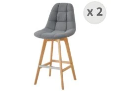 OWEN - Chaise De Bar Scandinave Tissu Gris Pied Hêtre (x2)