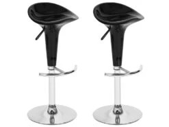Lot De 2 Tabourets De Bar En ABS Plastique Noir Pivotants Et Réglables En Hauteur 65 - 85 Cm Pour Bar Cuisine Salon