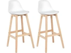 Ensemble De 2 Chaises De Comptoir De Cuisine De Petit-déjeuner Tabourets De Bar Blanc 19_0000591