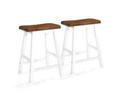 Lot De Deux Tabourets De Bar Design Chaise Siège Bois Massif 1202055