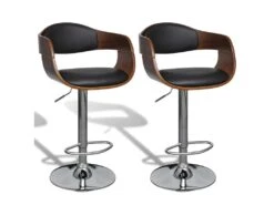 Lot De Deux Tabourets De Bar Design Chaise Siège Avec Dossier Cuir Synthétique Noir 1202186