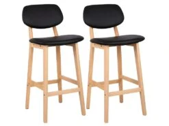 Tabourets De Bar En Synthétique Avec Structure En Bois Set De 2 Pièces Noir 19_0000449