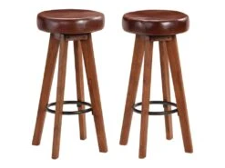 Lot De Deux Tabourets De Bar Design Chaise Siège Bois D'acacia Cuir Véritable 1202112