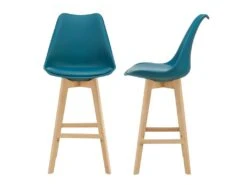 Lot De 2 Tabourets De Bar Siège Rembourré Plastique Synthétique Hêtre 105 Cm Turquoise 03_0002783