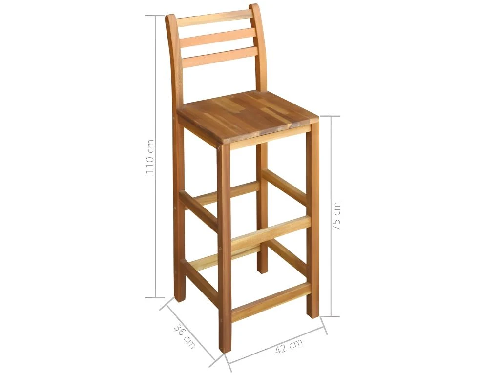 Lot De Deux Tabourets De Bar Design Chaise Siège Bois Massif D'acacia 1202053 5 Lot De Deux Tabourets De Bar Design Chaise Siège Bois Massif D'acacia 1202053 – Image 3