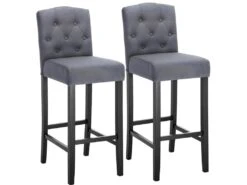 Tabouret De Bar En Lin Avec Structure En Bois Lot De 2 Pièces Gris Foncé 19_0000442